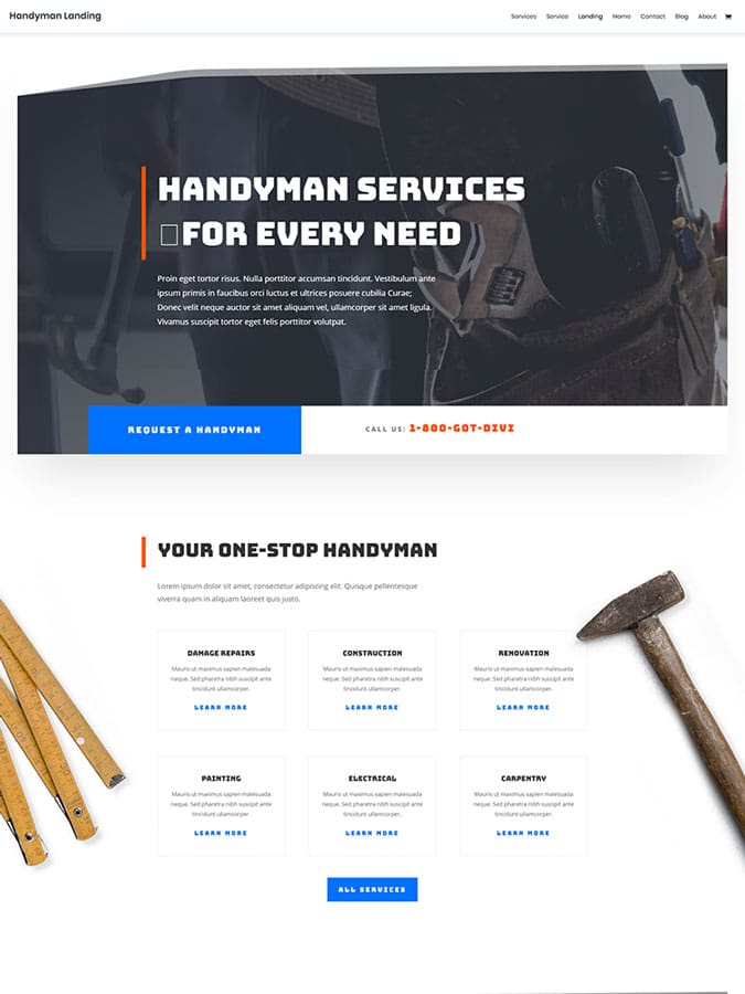 Template layout divi créer site web fait main travaux ménager handyman Template layout divi créer site web fait main travaux ménager handyman