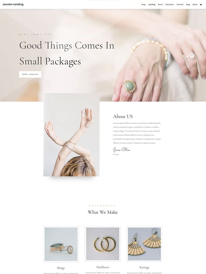 Template layout divi créer site web joaillier vente bijoux luxe Template layout divi créer site web joaillier vente bijoux luxe