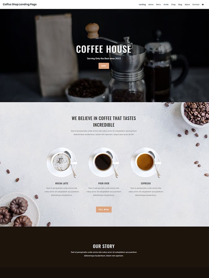 Thème wordpress divi coffee shop café bistrot créer site web layout template