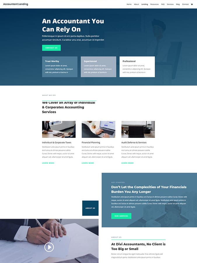 Thème wordpress divi créer site web comptable consultant audit financier
