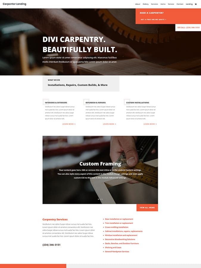 Thème wordpress divi templates charpentier artisan ménuisier créer site web layout Thème wordpress divi templates charpentier artisan ménuisier créer site web layout