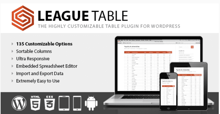 League table League table - meilleurs plugins WordPress pour créer un site web de club de sport