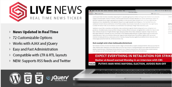 Live news real time news ticker Live news real time news ticker - meilleurs plugins WordPress pour créer un site web de club de sport