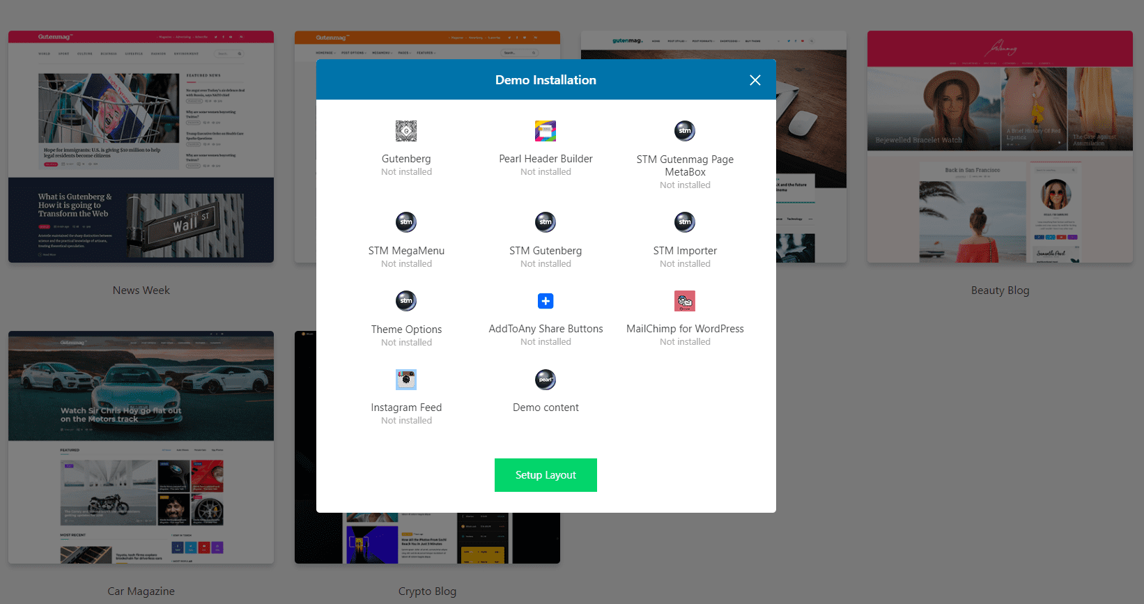 Gutenmag worpress theme demo install plugin