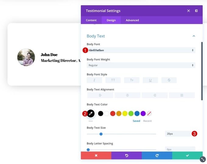 Paramètres du corps du texte module temoignage divi paramètres du corps du texte module temoignage divi.jpg