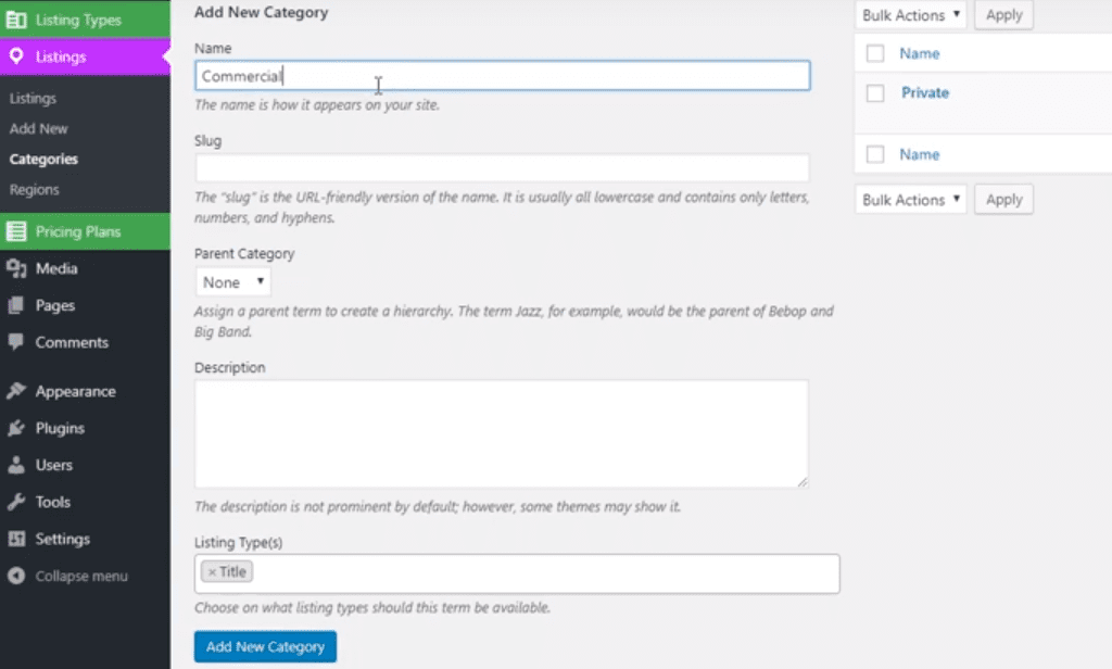 Categories ulisting plugin wordpress