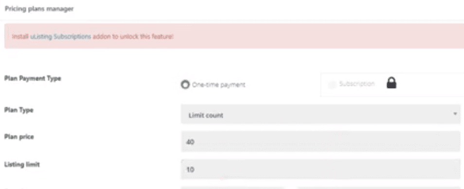 Pricing plan ulisting plugin wordpress
