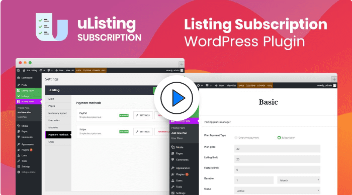 Ulisting subscription addons wordpress
