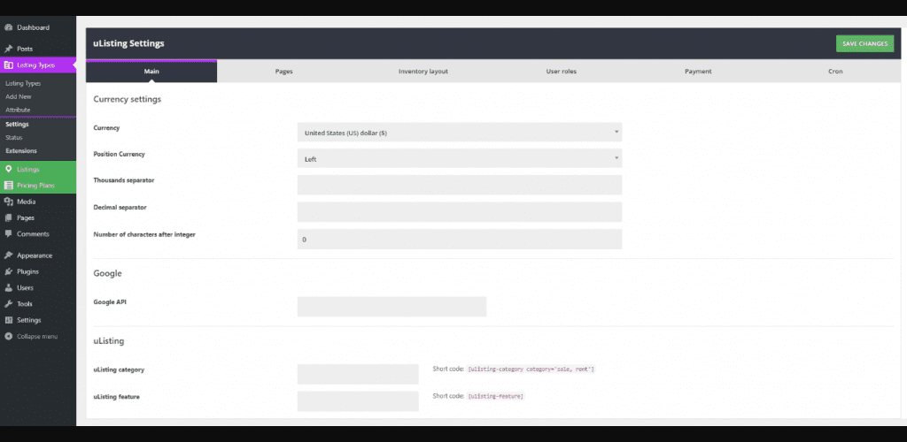 Ulisting – wordpress plugin setting