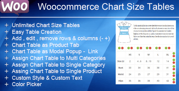 Woocommerce product chart sizes table plugin wordpress