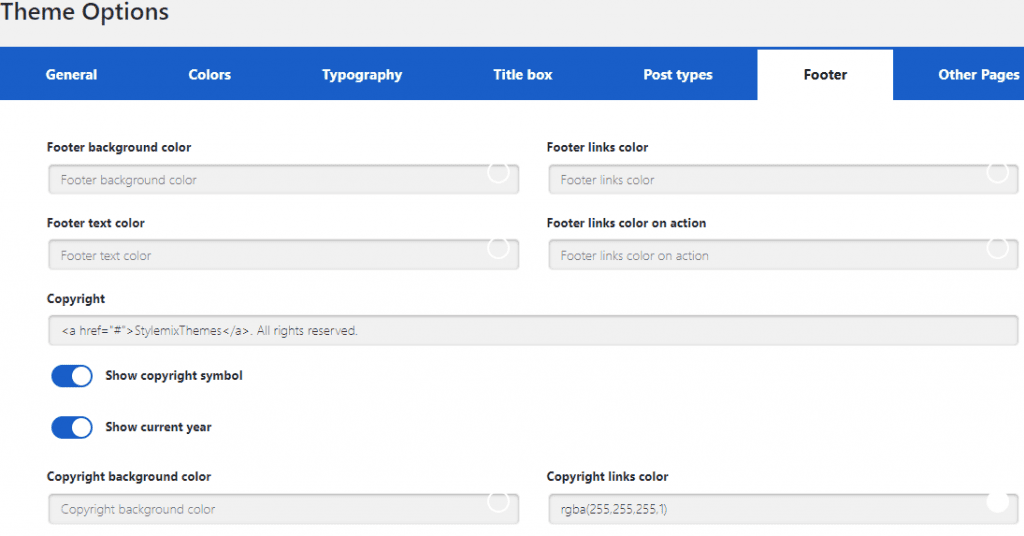 Homepress theme options footer Homepress theme options footer