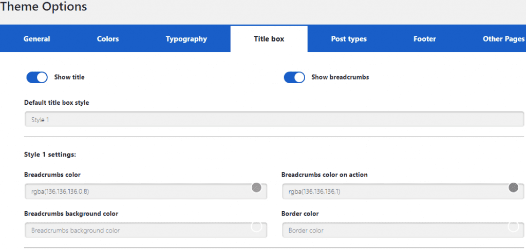 Homepress theme options title box