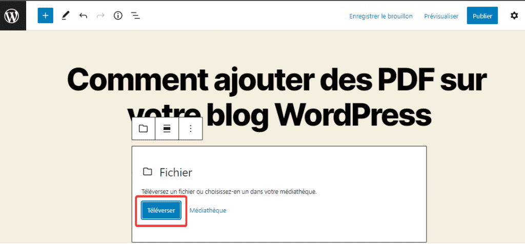 tutoriel WordPress afficher un PDF sur WordPress