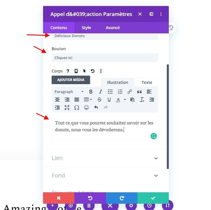 Configuration appel à laction divi Configuration appel à laction divi