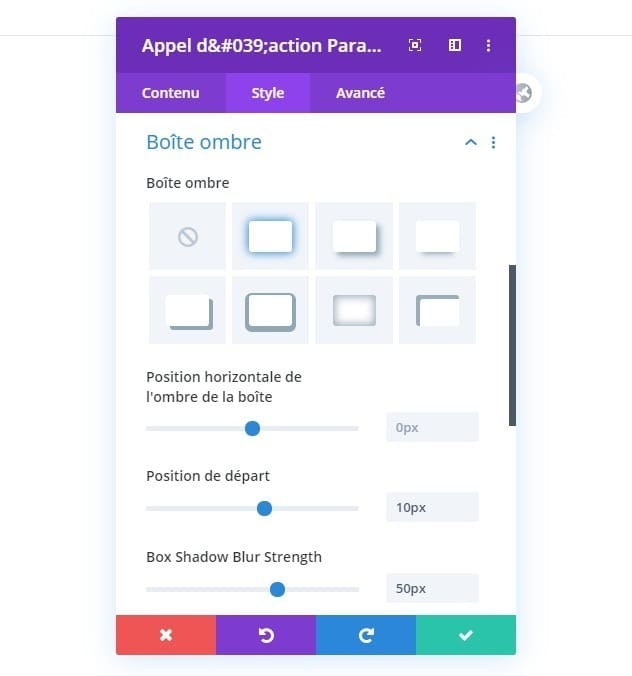 Configuration boite ombre module divi Configuration boite ombre module divi