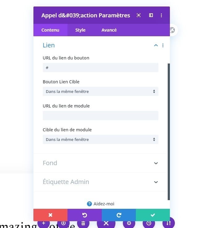 Configuration bouton appel à laction Configuration bouton appel à laction