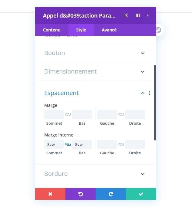 Configuration espacement divi module dappel a laction Configuration espacement divi module dappel a laction
