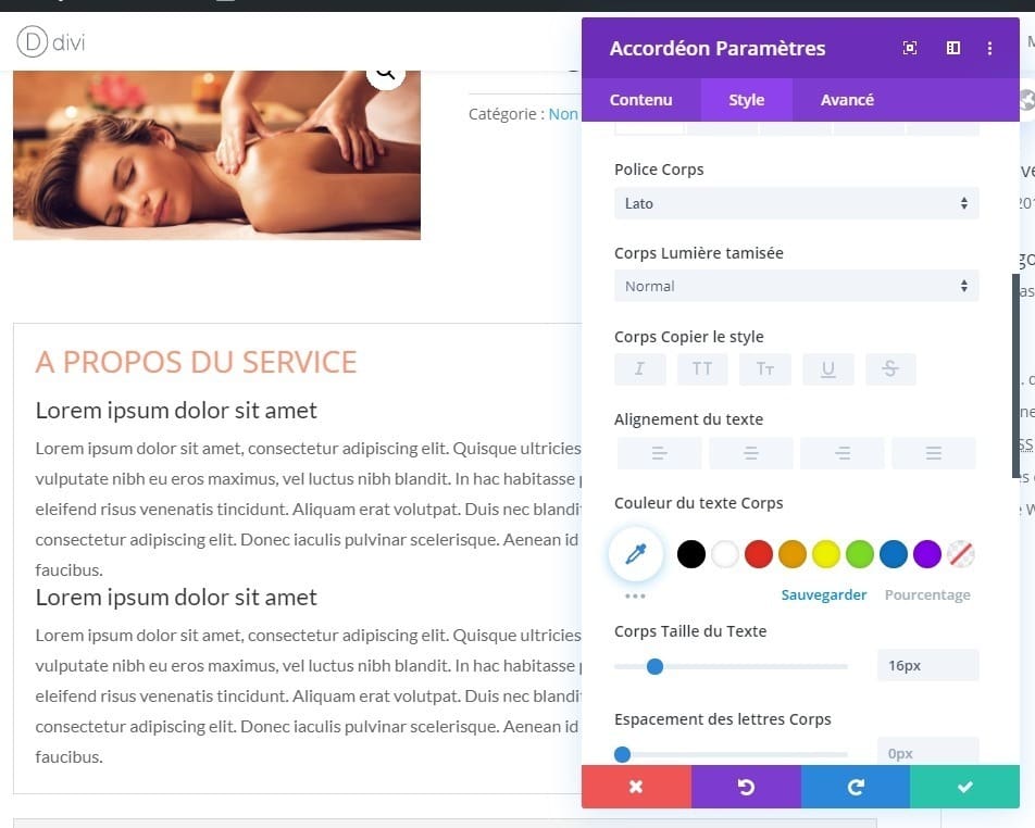 Configuration police corps accordéon woocommerce Configuration police corps accordéon woocommerce
