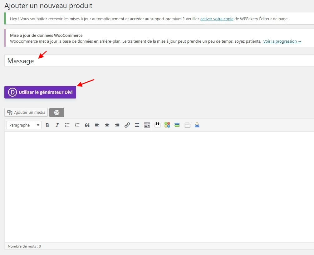 Créer un produit woocommerce divi 1 Créer un produit woocommerce divi 1