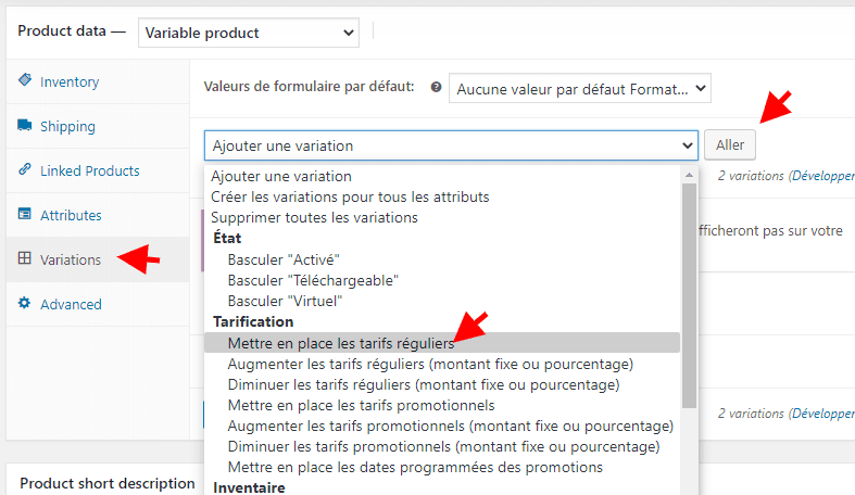 Définir des prix regulier variations woocommerce Définir des prix regulier variations woocommerce