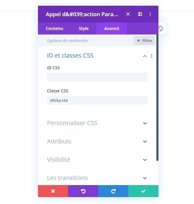 Module appel a laction configuration id et classes Module appel a laction configuration id et classes