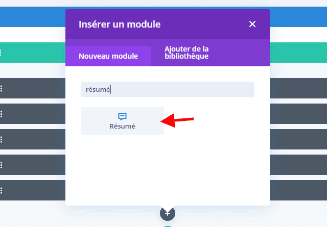 Ajouter un module résumé divi Ajouter un module résumé divi