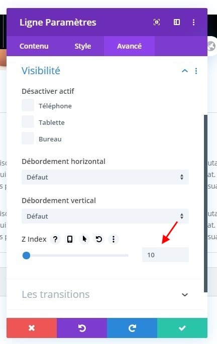 Configurer zindex module ligne divi Configurer zindex module ligne divi