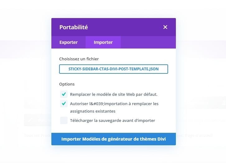 Importer une mise en page divi Importer une mise en page divi