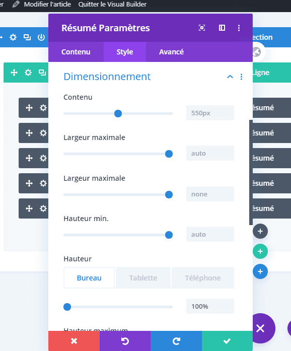 Modifier la taille module résumé divi Modifier la taille module résumé divi