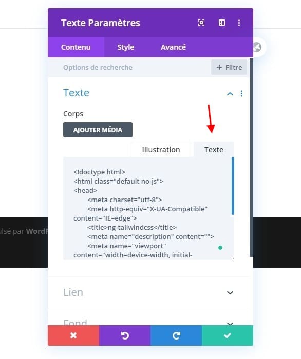 Paramètre texte divi Paramètre texte divi