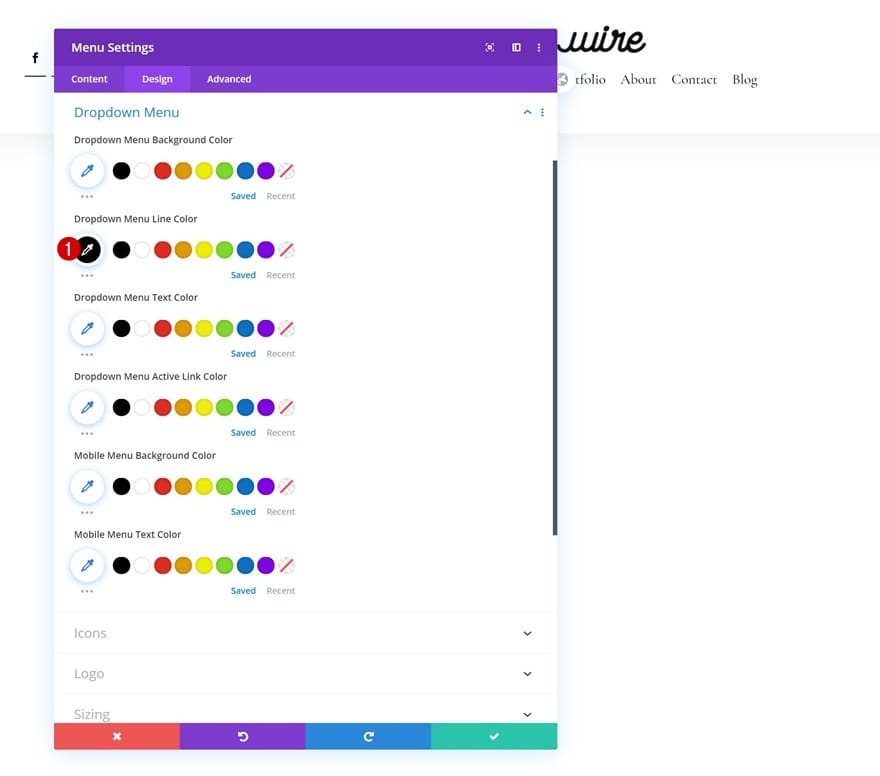 Configuration couleur module menu divi Configuration couleur module menu divi