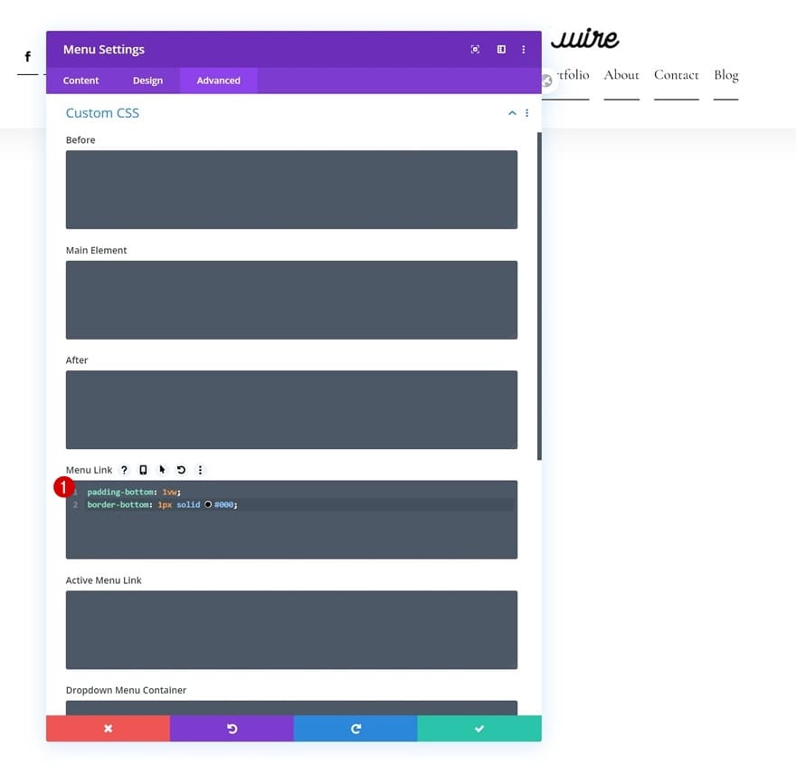 Configuration css menu divi Configuration css menu divi