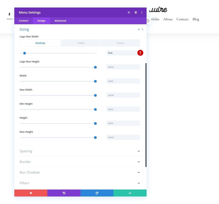 Configuration largeur menu divi Configuration largeur menu divi