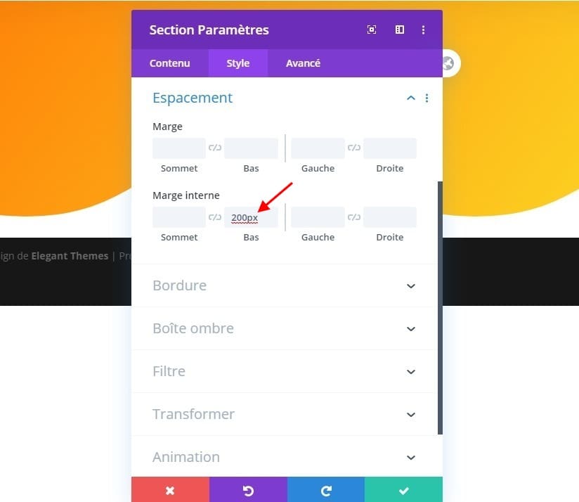 Espacement bas section divi Espacement bas section divi