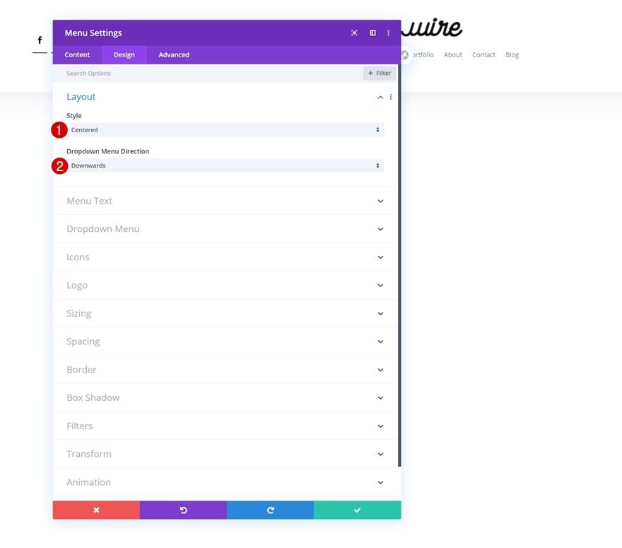 Mise en page menu divi Mise en page menu divi
