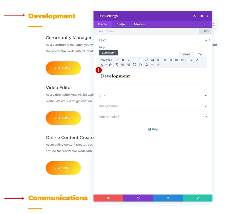 Modification du contenu du texte divi Modification du contenu du texte divi