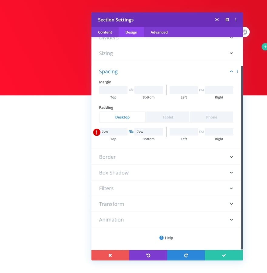 Configuration espacement section divi Configuration espacement section divi