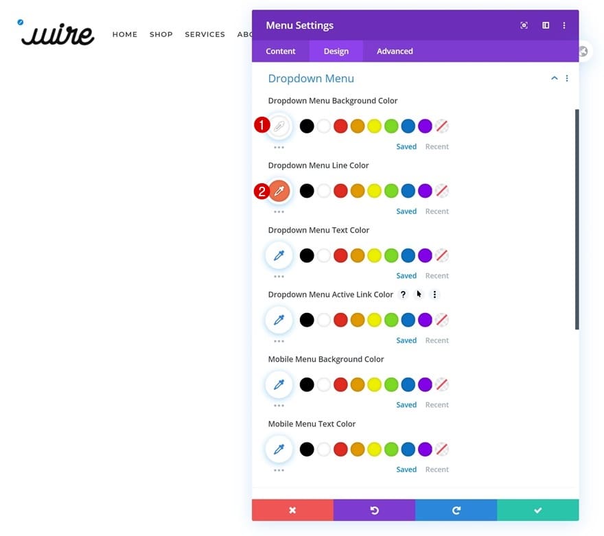 Configuration menu deroulant divi Configuration menu deroulant divi