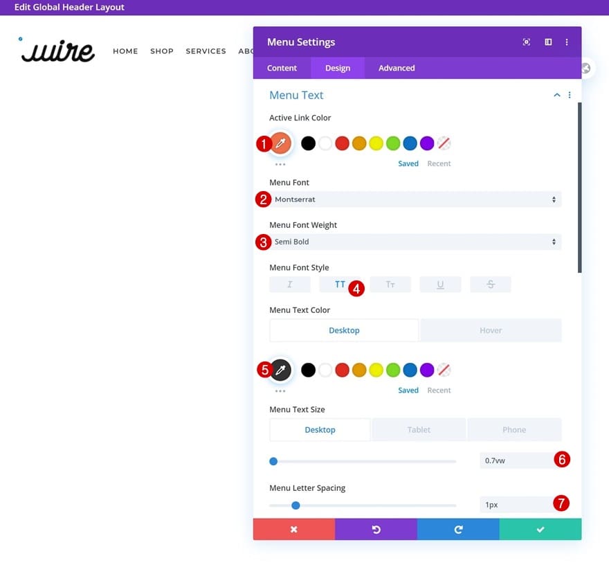 Configuration menu divi Configuration menu divi