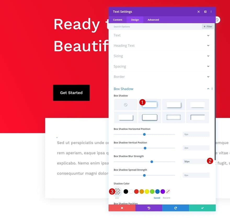 Configuration ombre module texte divi Configuration ombre module texte divi