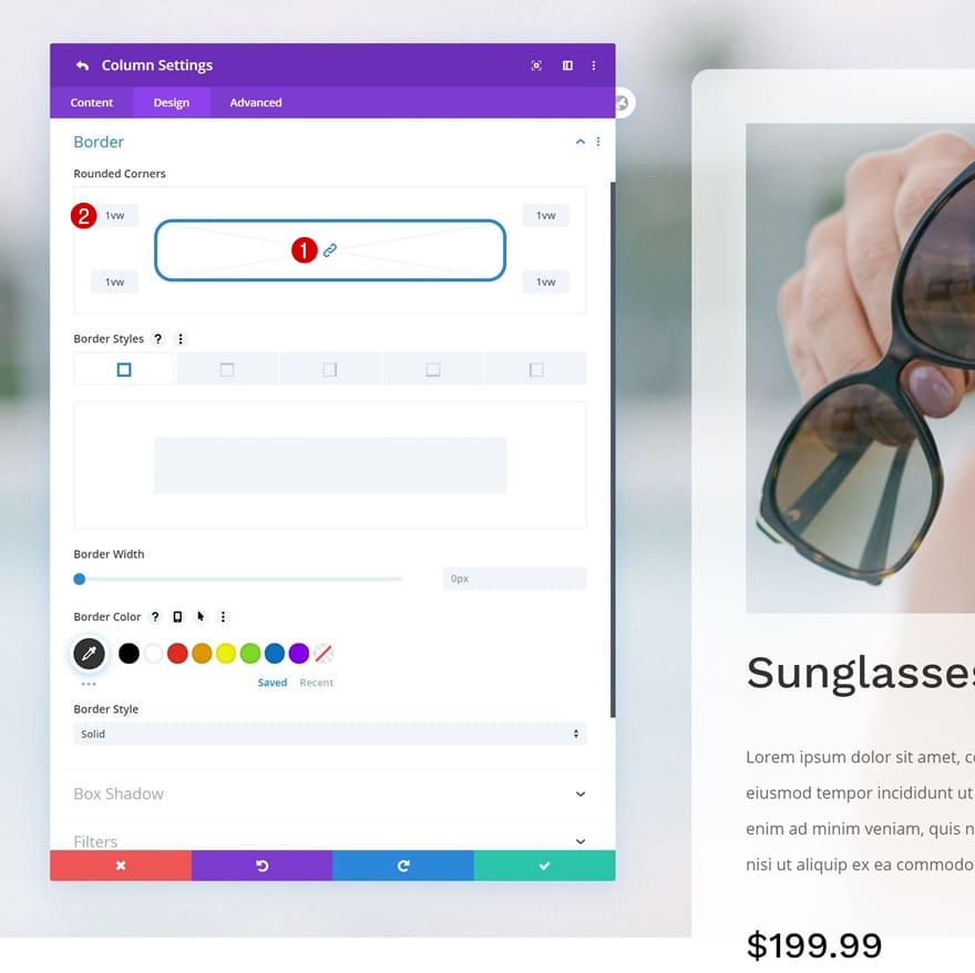 Personnalisation bordures arrondis module divi Personnalisation bordures arrondis module divi