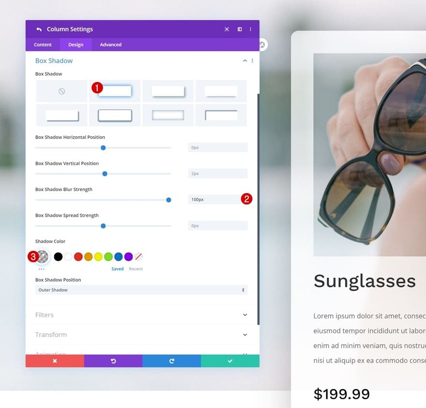 Personnalisation ombre colonne divi Personnalisation ombre colonne divi