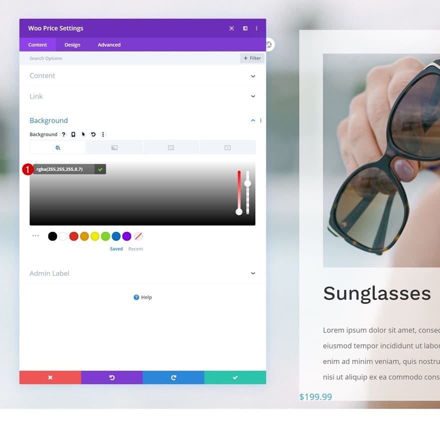 Reglage arriere plan module woo price divi Reglage arriere plan module woo price divi