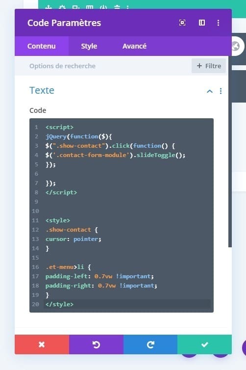 Ajouter code javascript Ajouter code javascript