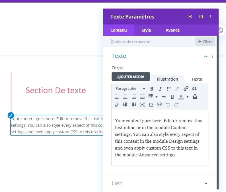 Ajouter une nouveau texte module divi Ajouter une nouveau texte module divi