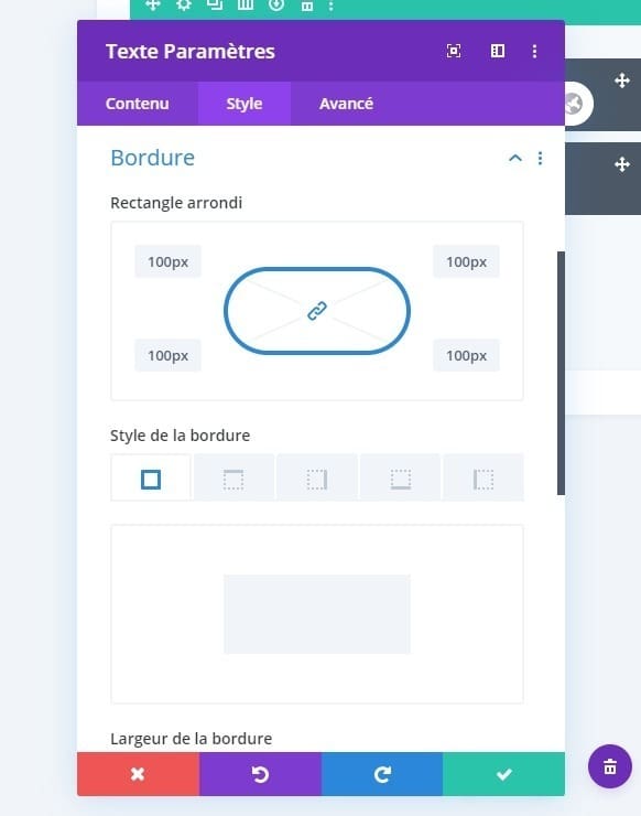 Configuration bordure module texte Configuration bordure module texte