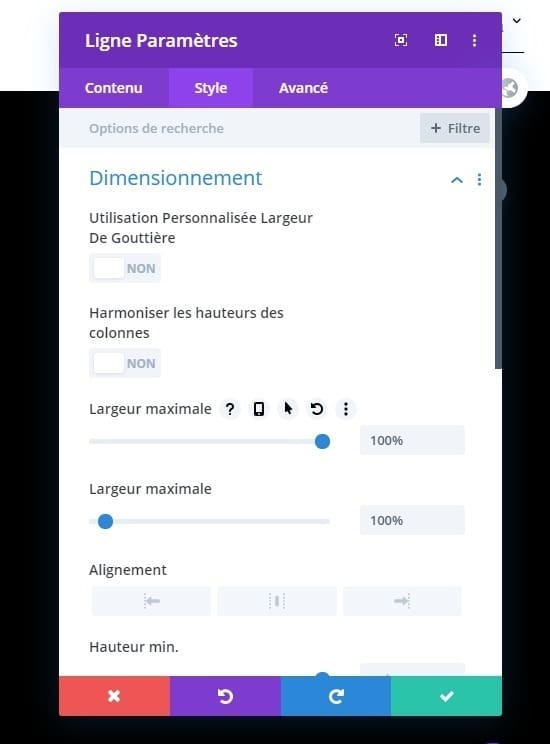 Configuration largeur maximale divi Configuration largeur maximale divi