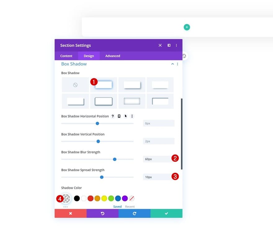 Configuration ombre boite divi Configuration ombre boite divi