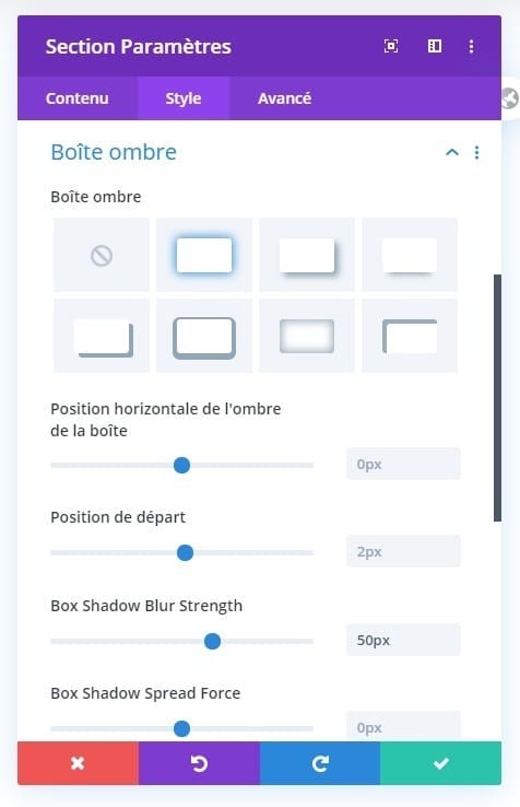 Configuration ombre divi Configuration ombre divi