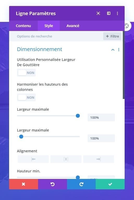 Configuraton largeur module divi Configuraton largeur module divi